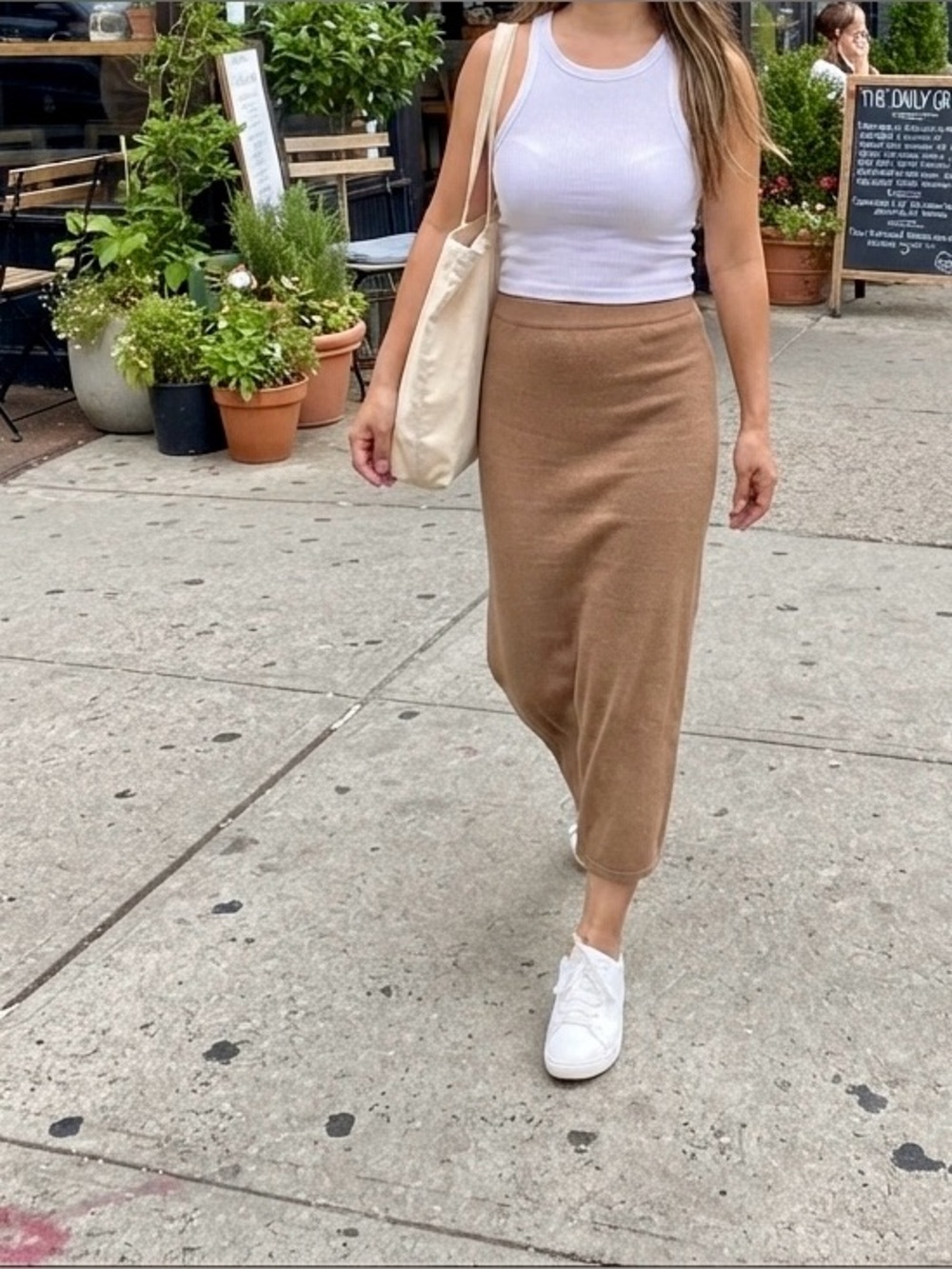 Brown Knit Maxi Skirt with Elastic Waist